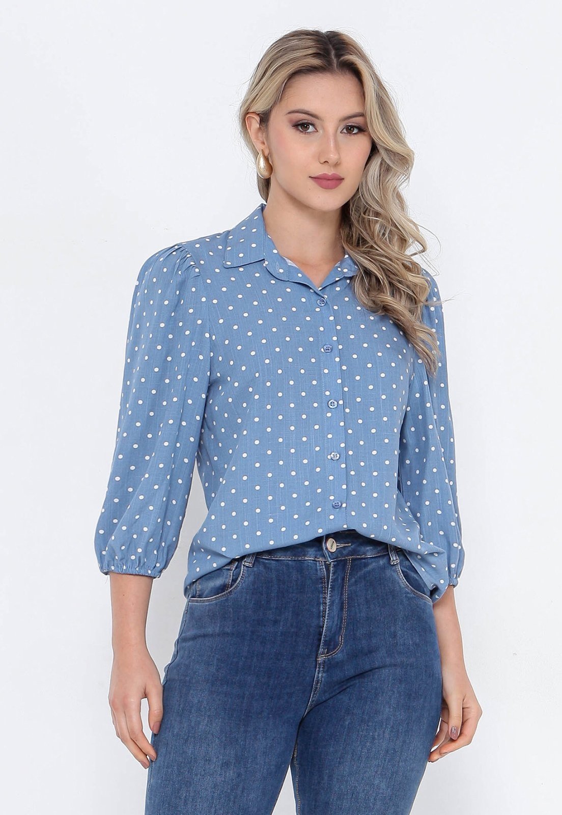 Camisa Intens Manga 3/4 Viscolinho Azul