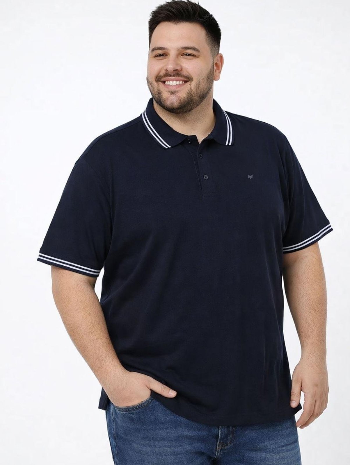 Polo Manga Curta Plus Size Masculina MARINHO