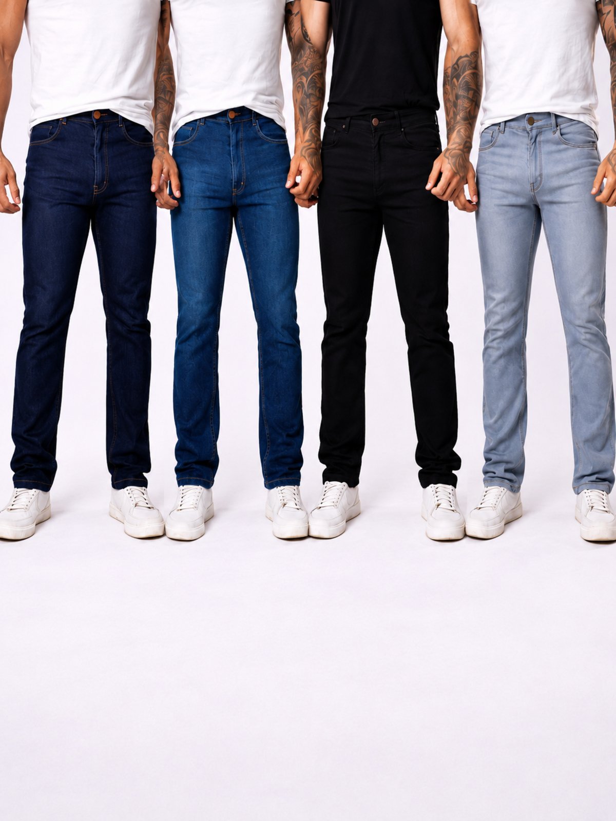 Kit 4 Calças Jeans Masculina Skinny Yellow Jeans Azul Escuro Azul Médio Cinza Preto