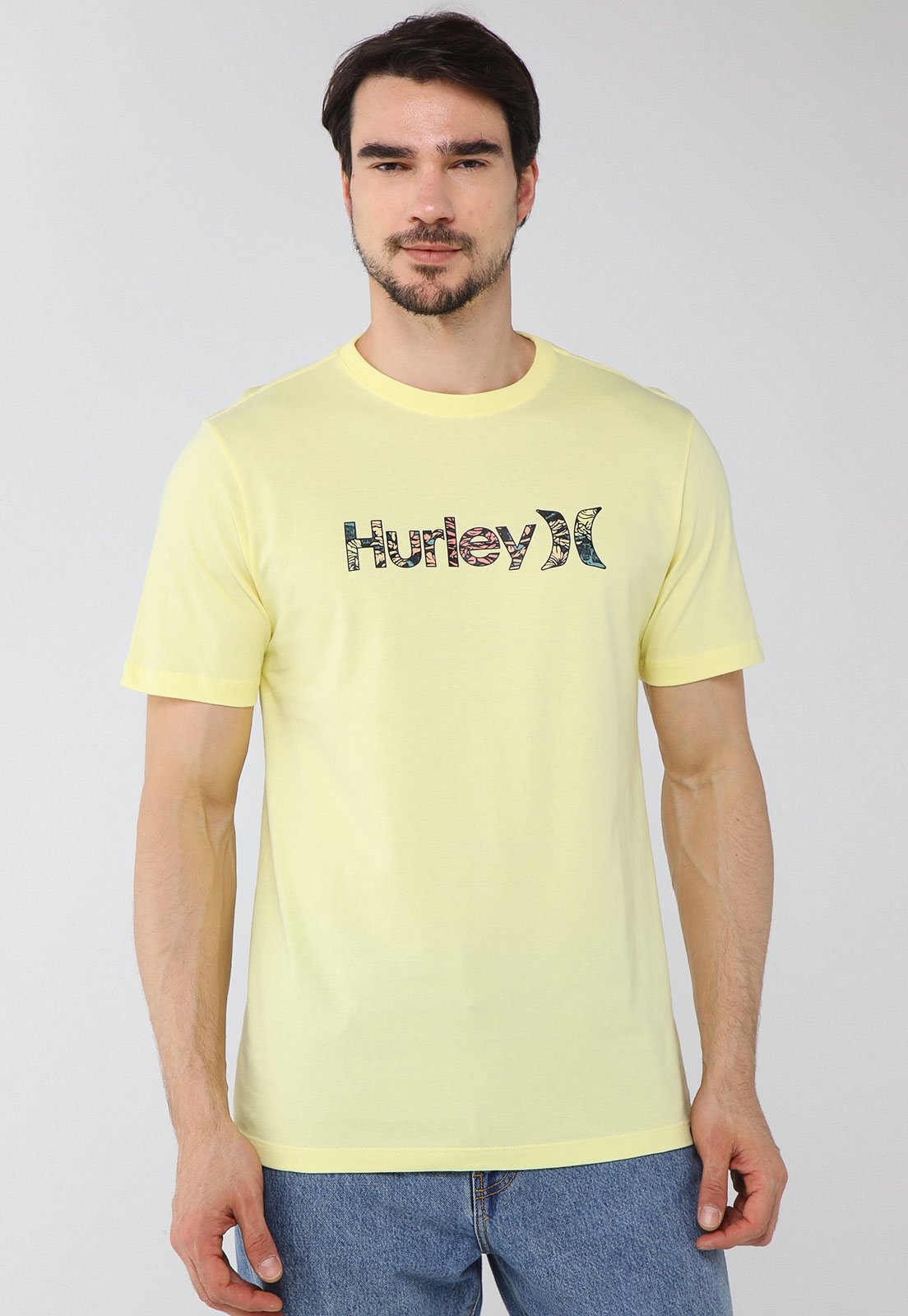 Camiseta Masculina Hurley Silk O&O Floral Amarela