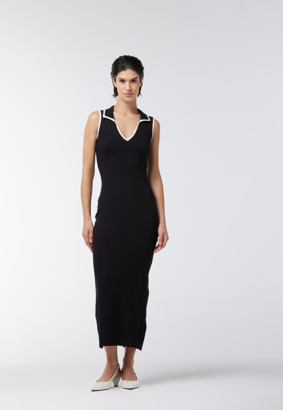 Vestido Midi Traymon Com Gola Preto / Off White