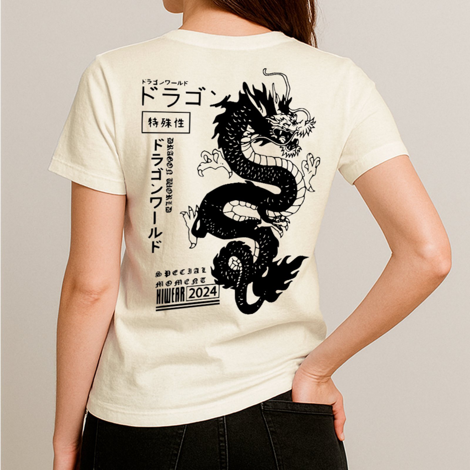 Camiseta Básica Dragão Japonês Estilo Oriental Streetwear Unissex Off White