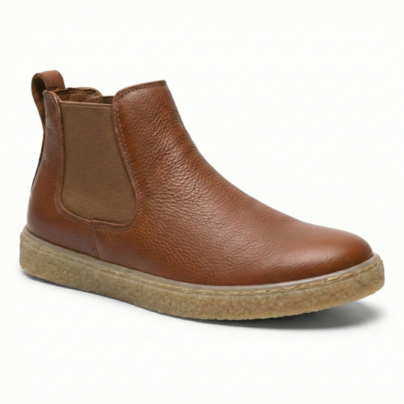 Bota Chelsea Masculina Couro Liso Brilhante Macia Sola Crepe Confort Whisky