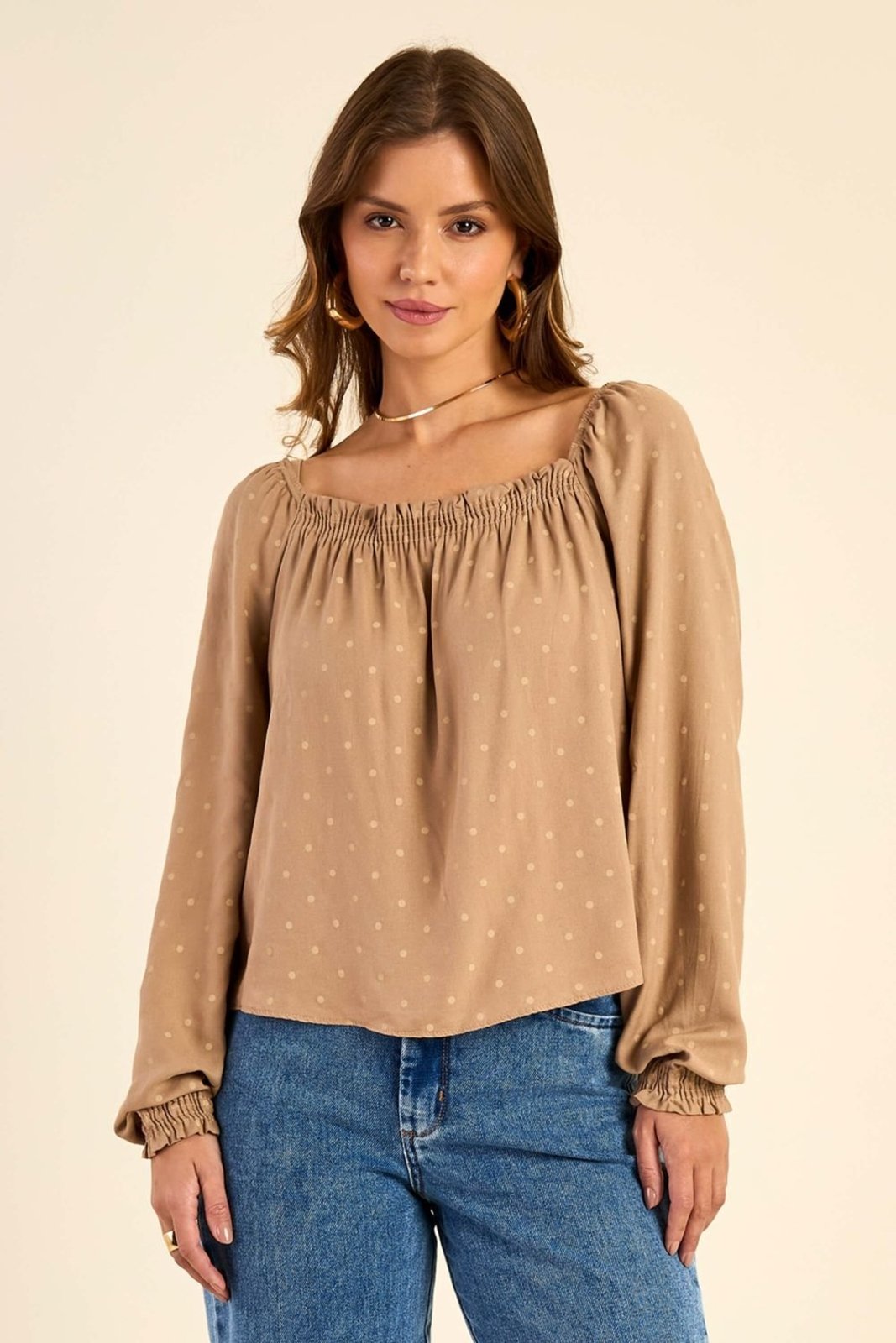 Blusa Feminina Ciganinha Manga Longa Marialícia Marrom