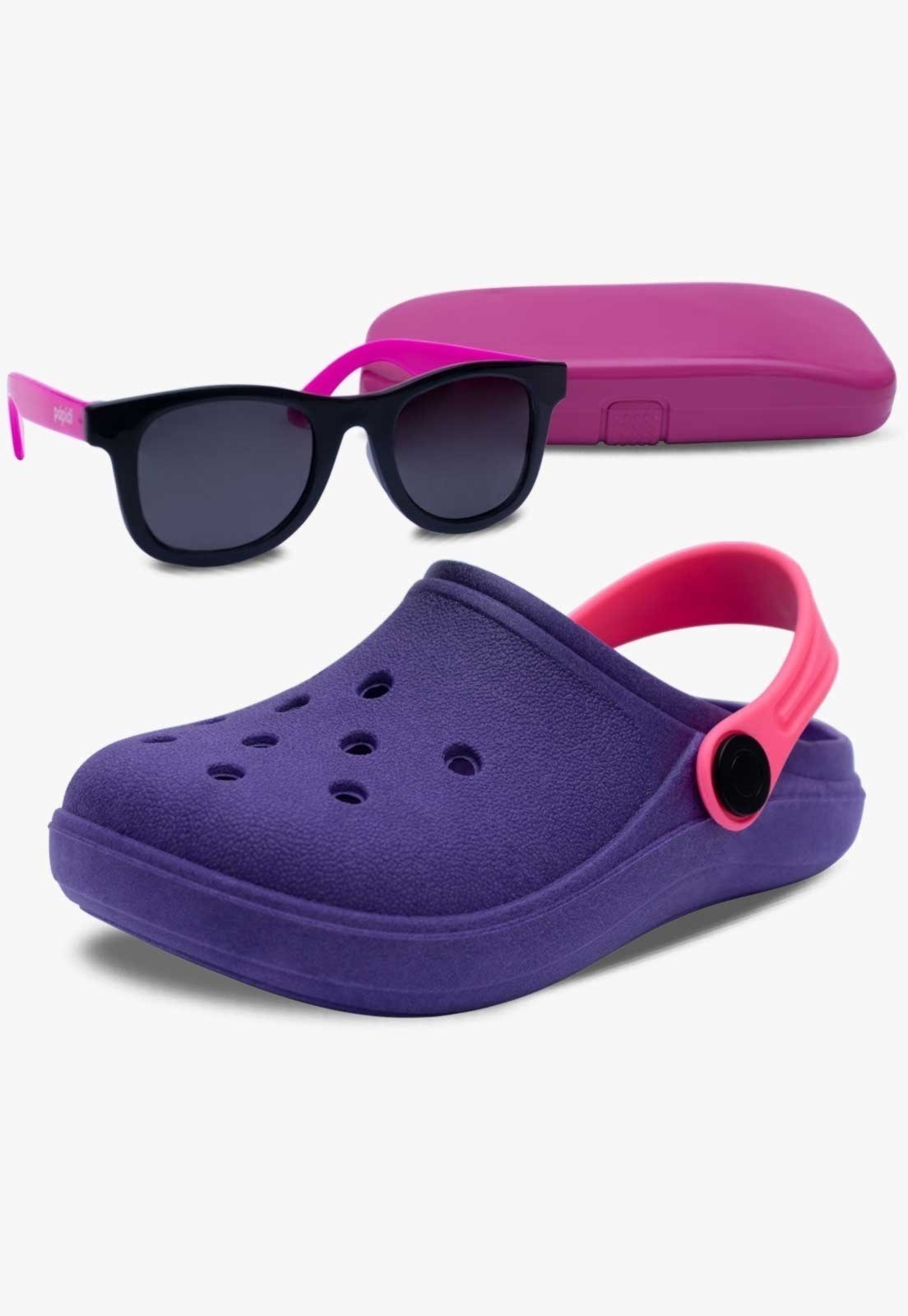 Infantil – Kit Óculos de Sol E Babuche Sandalia Pópidi Menina Roxo