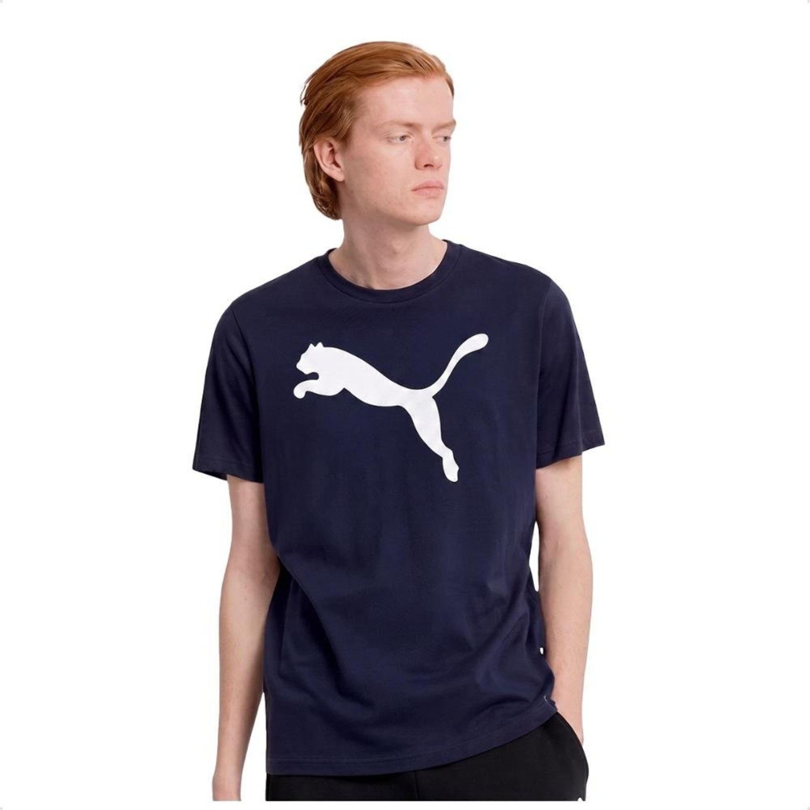 Camiseta Puma ESS Logo Poly Tee Masculina Azul Marinho