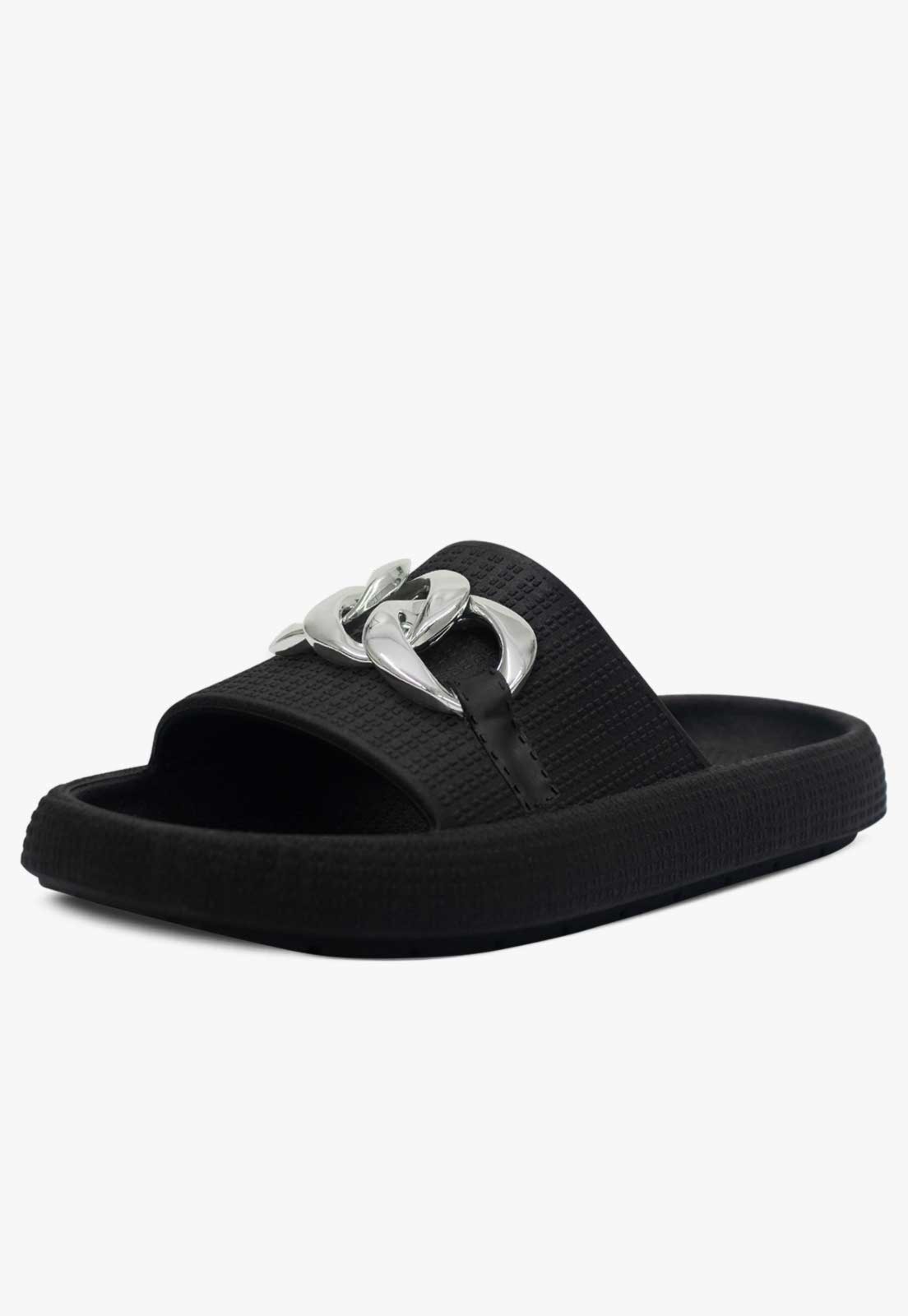 Infantil – Chinelo Nuvem Pópidi Menina Slide Corrente Preto