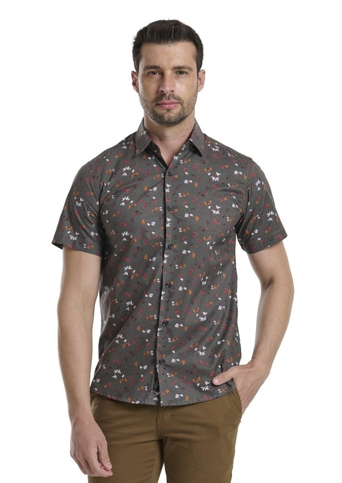 Camisa Floral Masculino Amil Pictur Algodão Fio60 Aveludado M/Curta Cor03