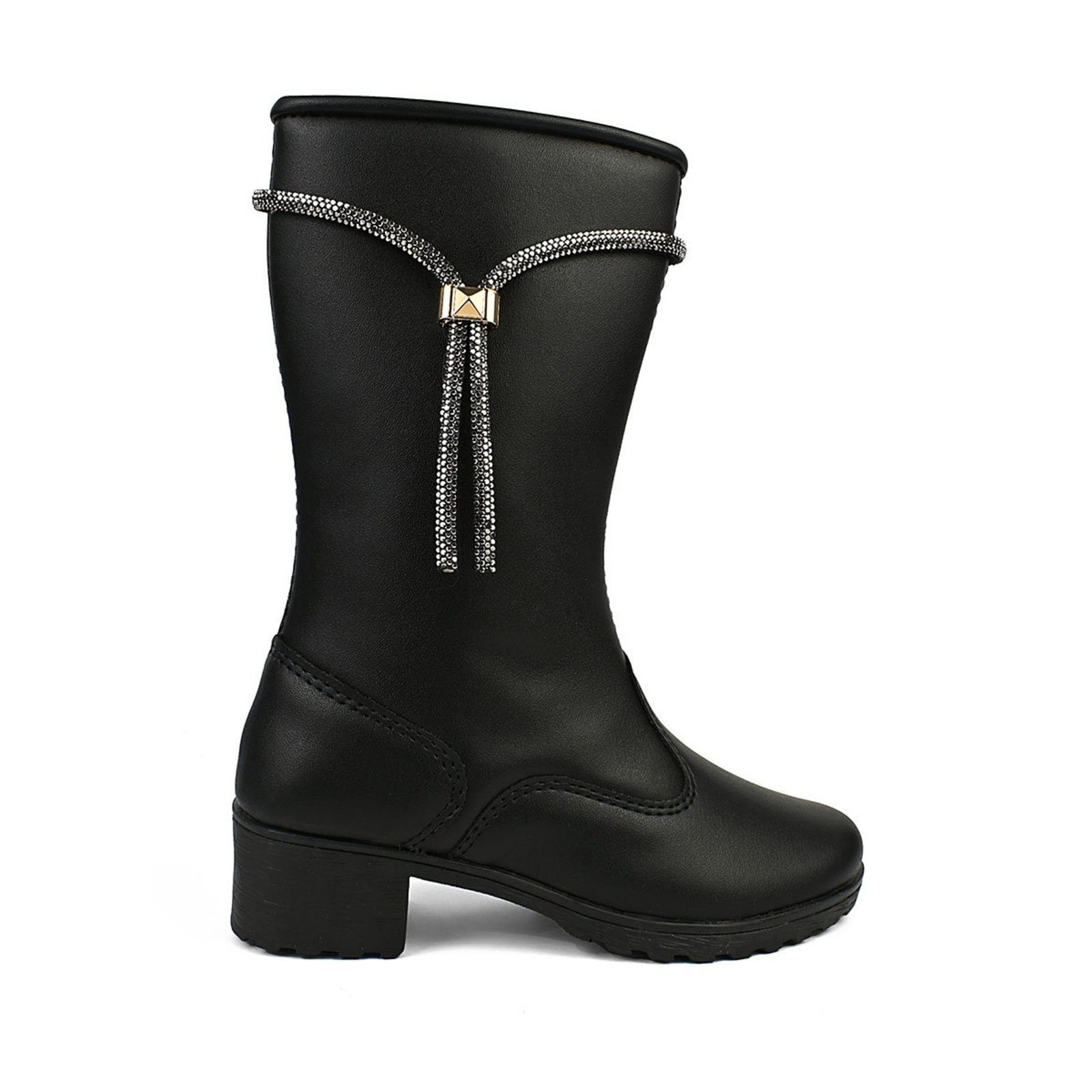 Infantil - Bota Cano Alto Feminina Strass Preto Lulopé
