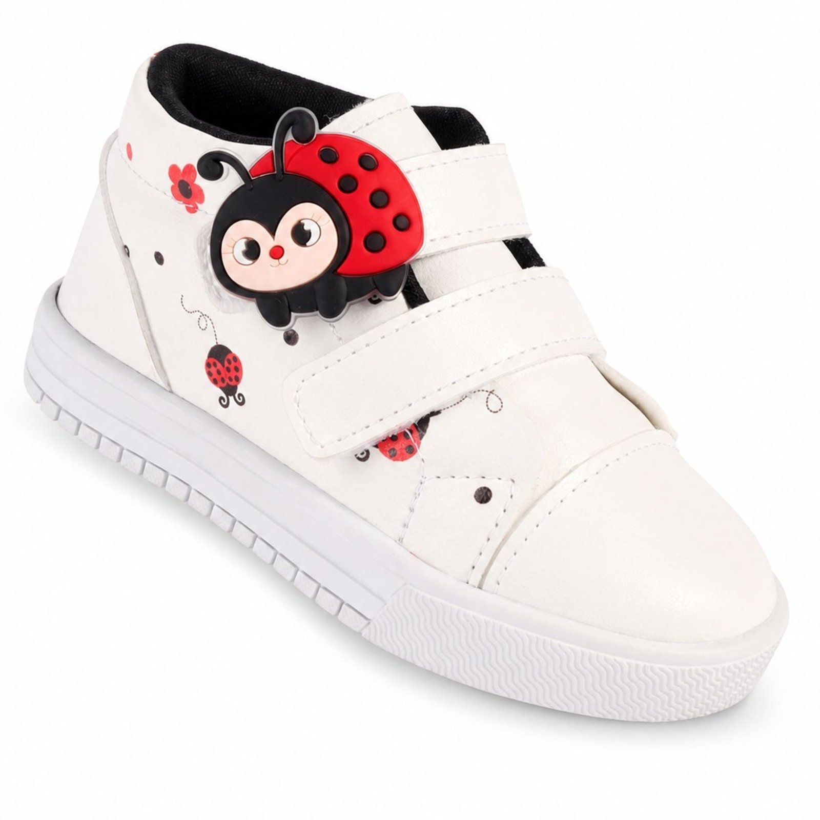 Infantil - Tênis Menina Bee Happy Branco com Aplique de Joaninha e Fechamento em Tira autocolante