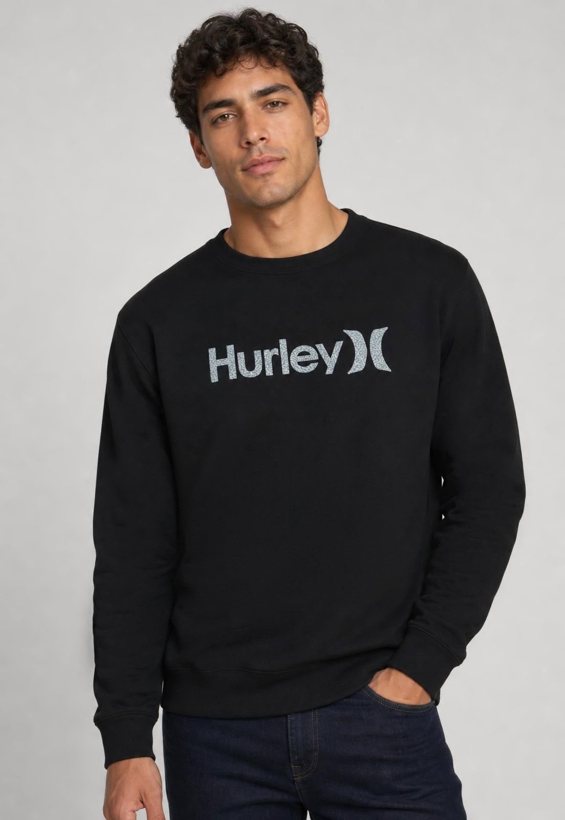 Blusa de Moletom Masculina Hurley Logo Preta