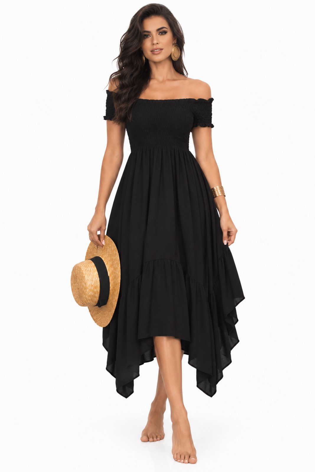 Vestido Midi Ombro a Ombro D Bell Outlet Fashion Preto