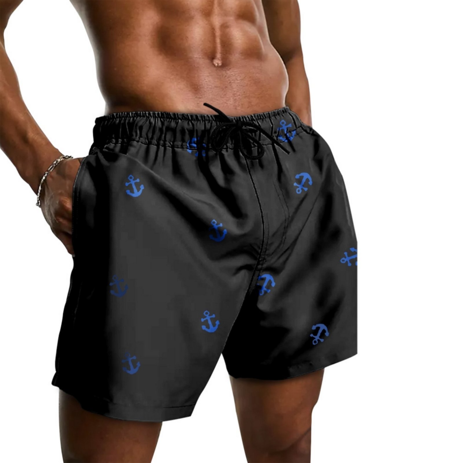 Vista 3 Bermuda Short Masculino Tactel Ancora para Praia - Conforto e Estilo Relaxado azul/preto Relaxado azul/preto