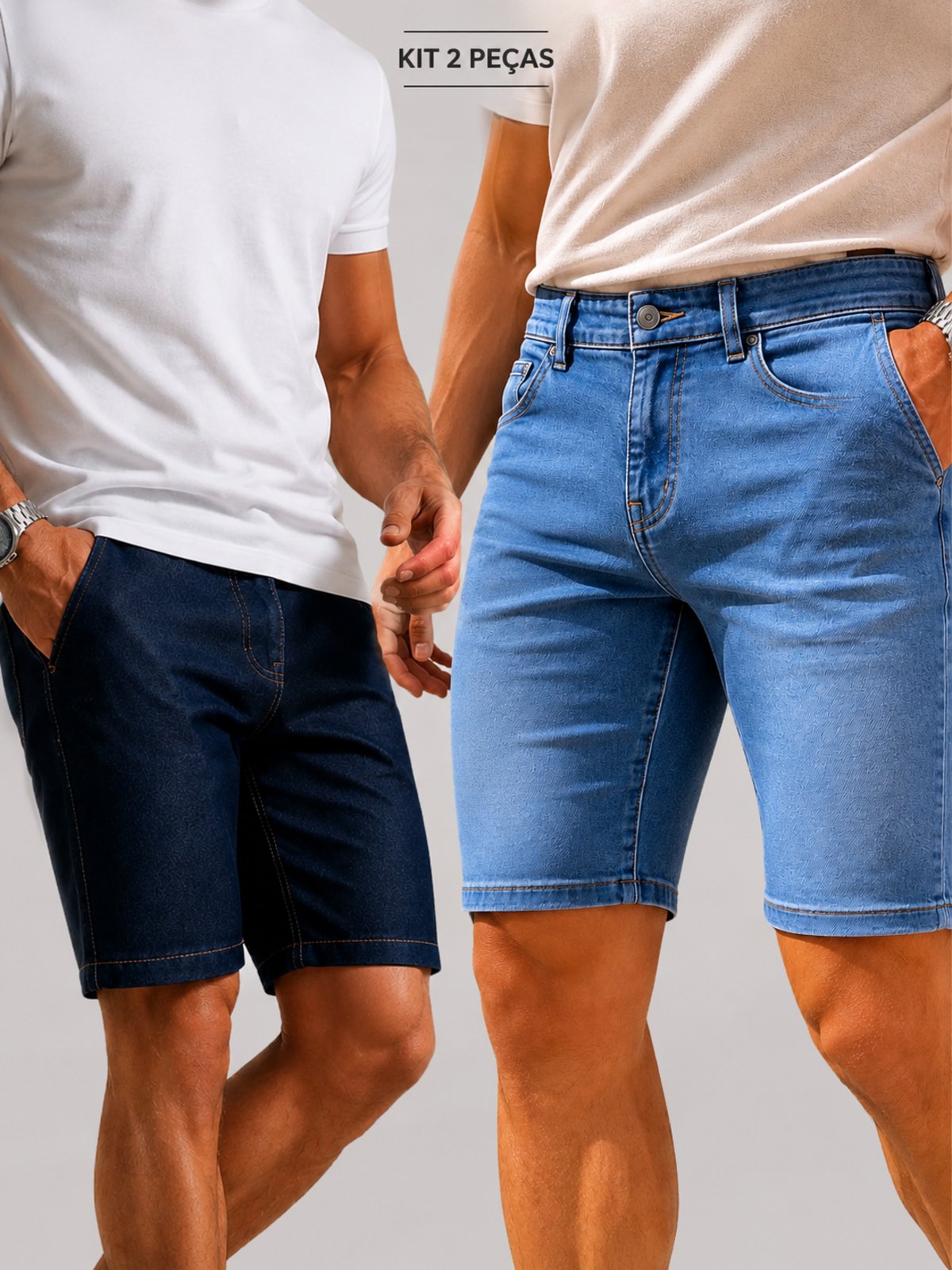 Kit 2 Bermudas Jeans Masculina Yellow Jeans Skinny Com Elastano Moderna Conforto E Estilo Clara e Escura