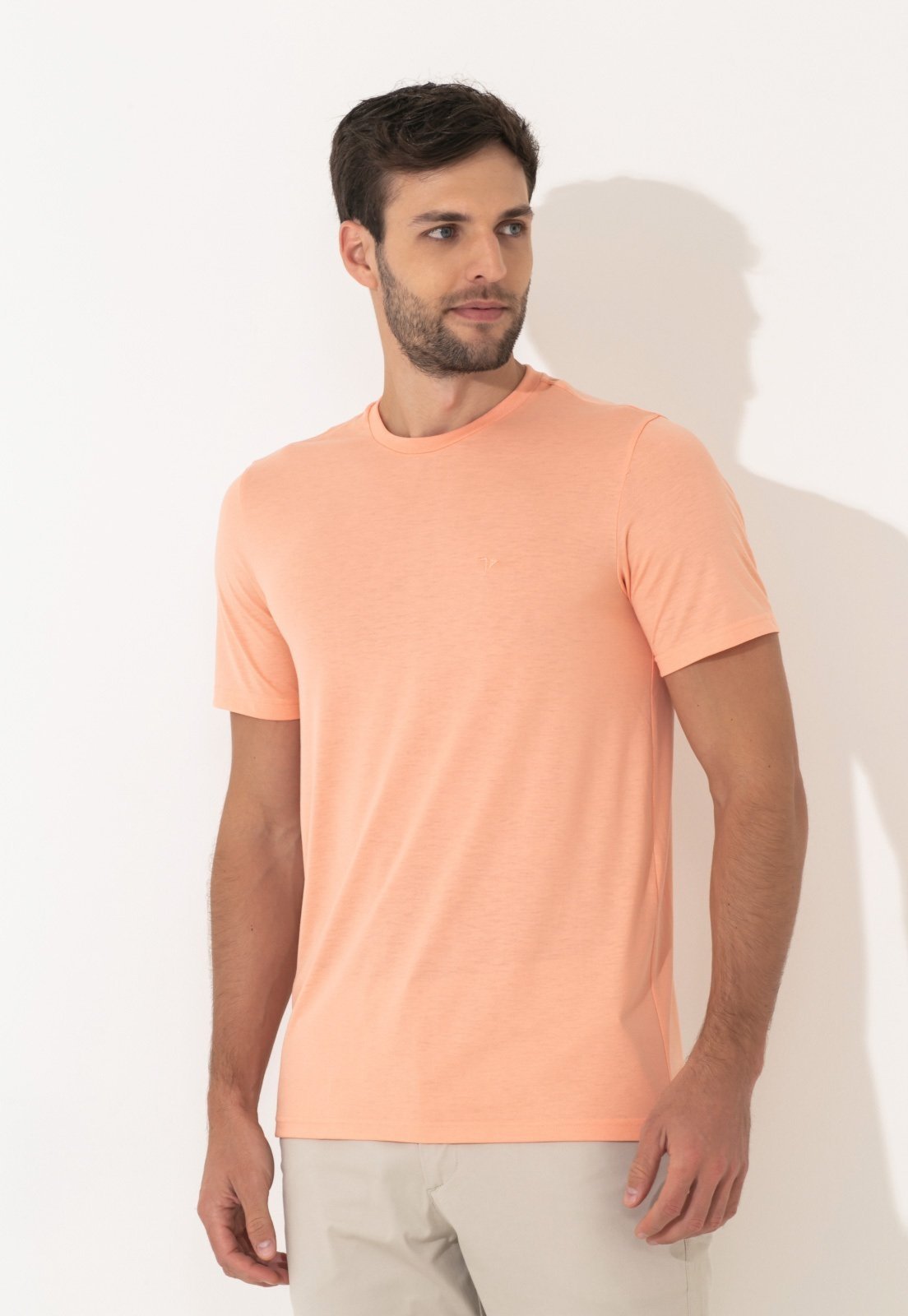 Camiseta Traymon Slim Gola Redonda Laranja Claro
