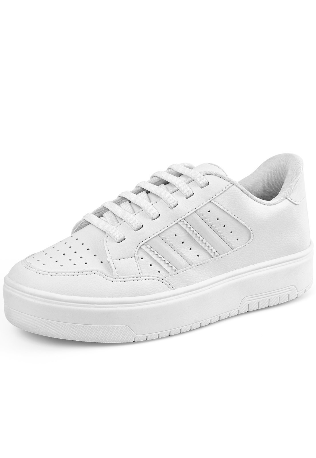 Tênis Feminino Plataforma Lumiss Flatform Confortável Clássico Moda Casual Neutro Branco