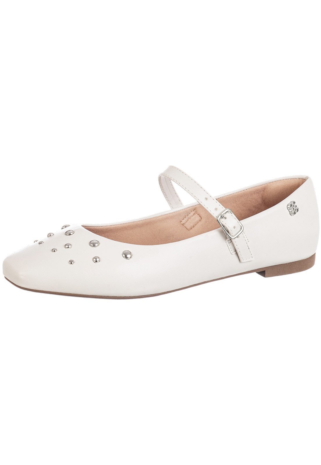 Vista 3 Sapatilha Bico Quadrado GiGiL Boneca Apliques Off White branco white Gigil branco white