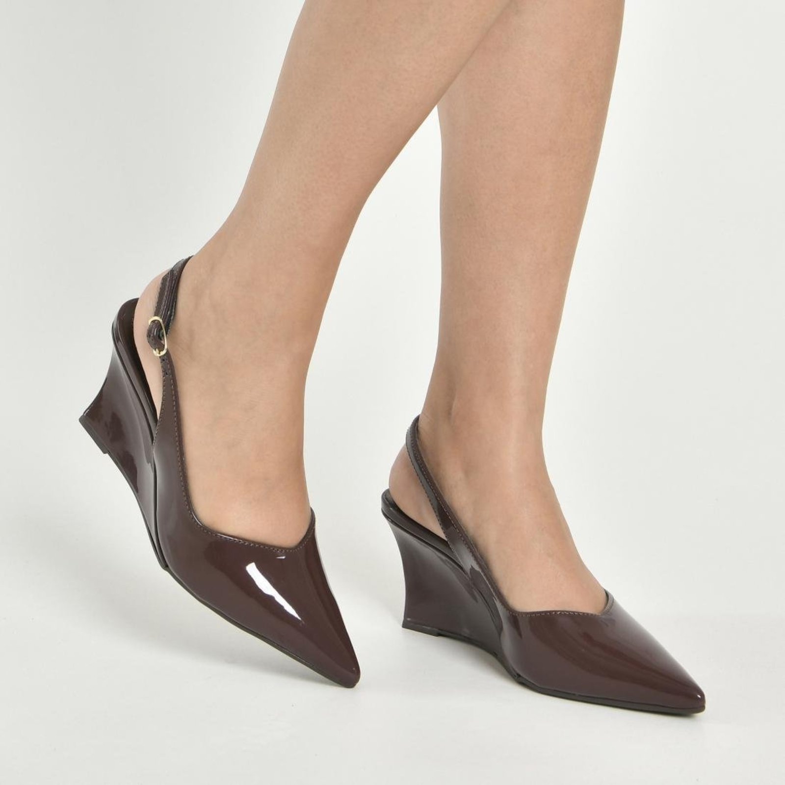 Scarpin Via Marte Feminino Salto Anabela Slinhback Marrom
