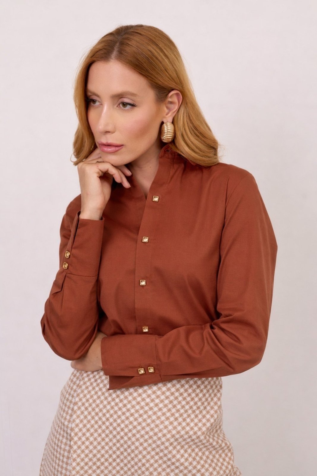 Camisa Vanibele Tricoline Marrom