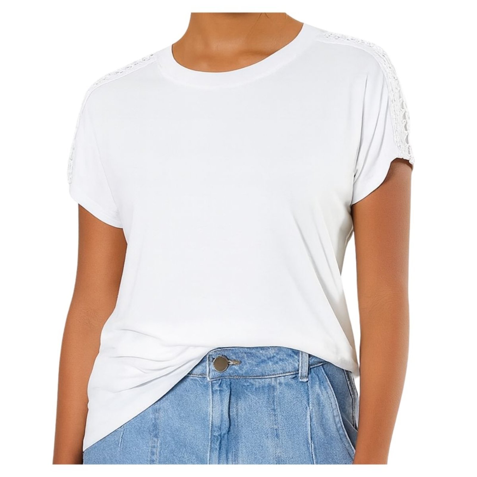 Camiseta FMF Feminina com Detalhes nos Ombros Casual e Estilosa Branco