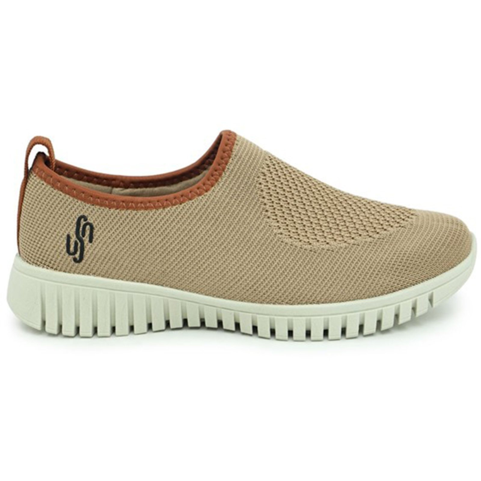 Tênis Feminino Usaflex Slip-on Conforto Tricot AE2208 Camel