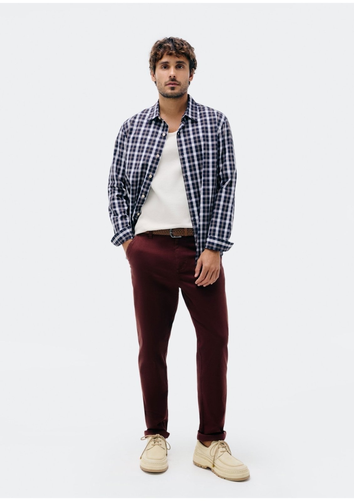 Vista 2 Calça Básica Masculina Chino Slim Em Sarja Com Elastano Hering azul Hering azul