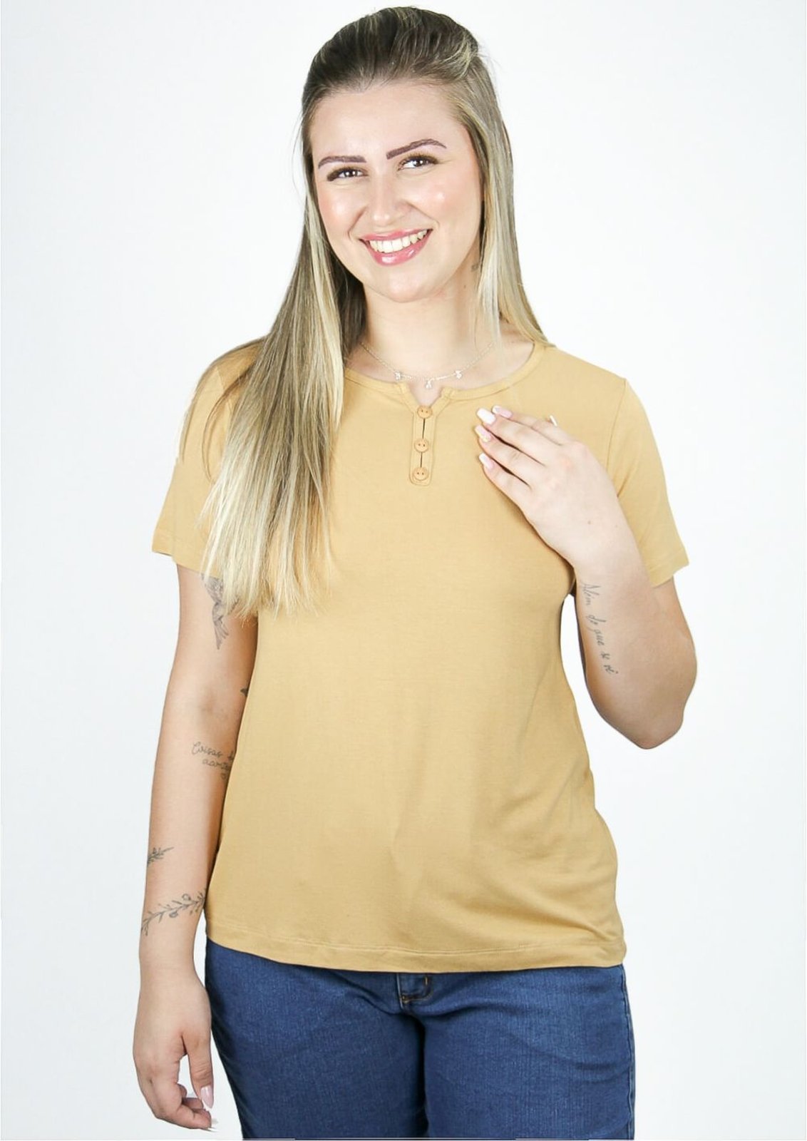 Blusa Pau a Pique Manga Curta Básica Bege BEGE – M Pau a Pique