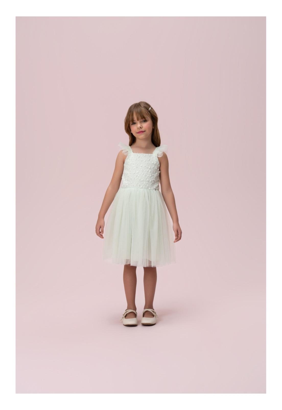 Infantil - Vestido Verde Claro com Tules e Alça Petit Cherie 10 Verde