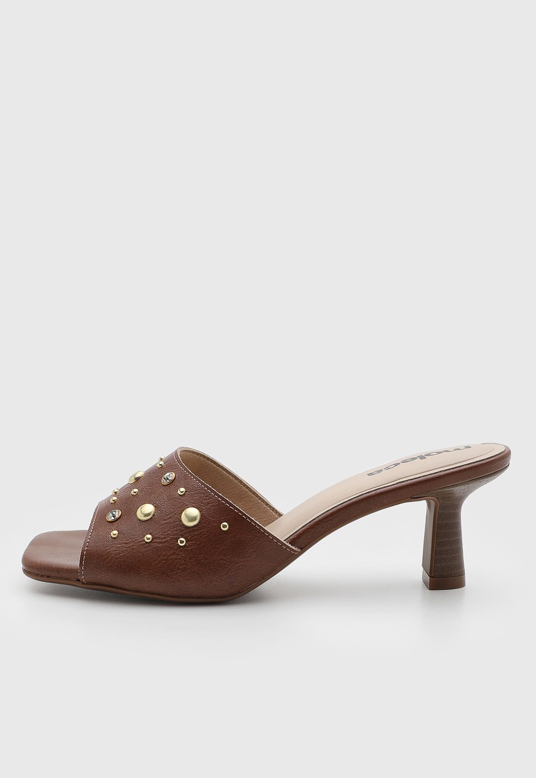 Sandália Feminina Moleca Studs Salto Médio Marrom