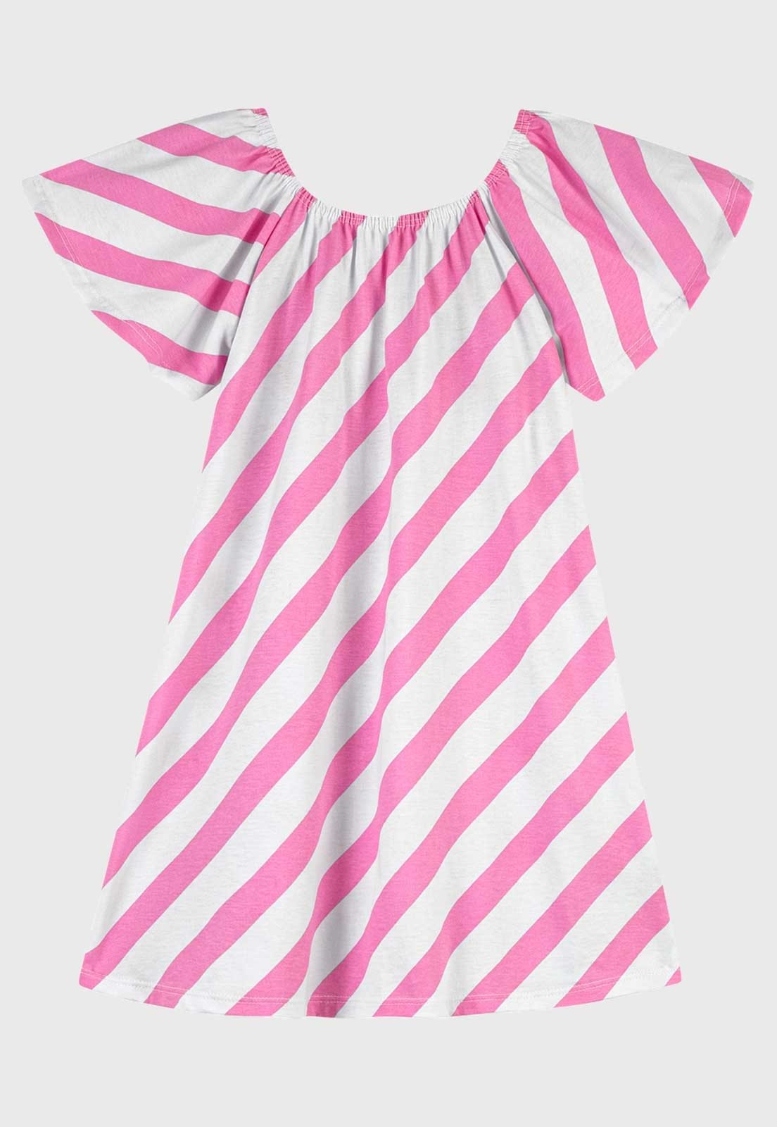 Infantil - Vestido Elian Listrado Curto Rosa