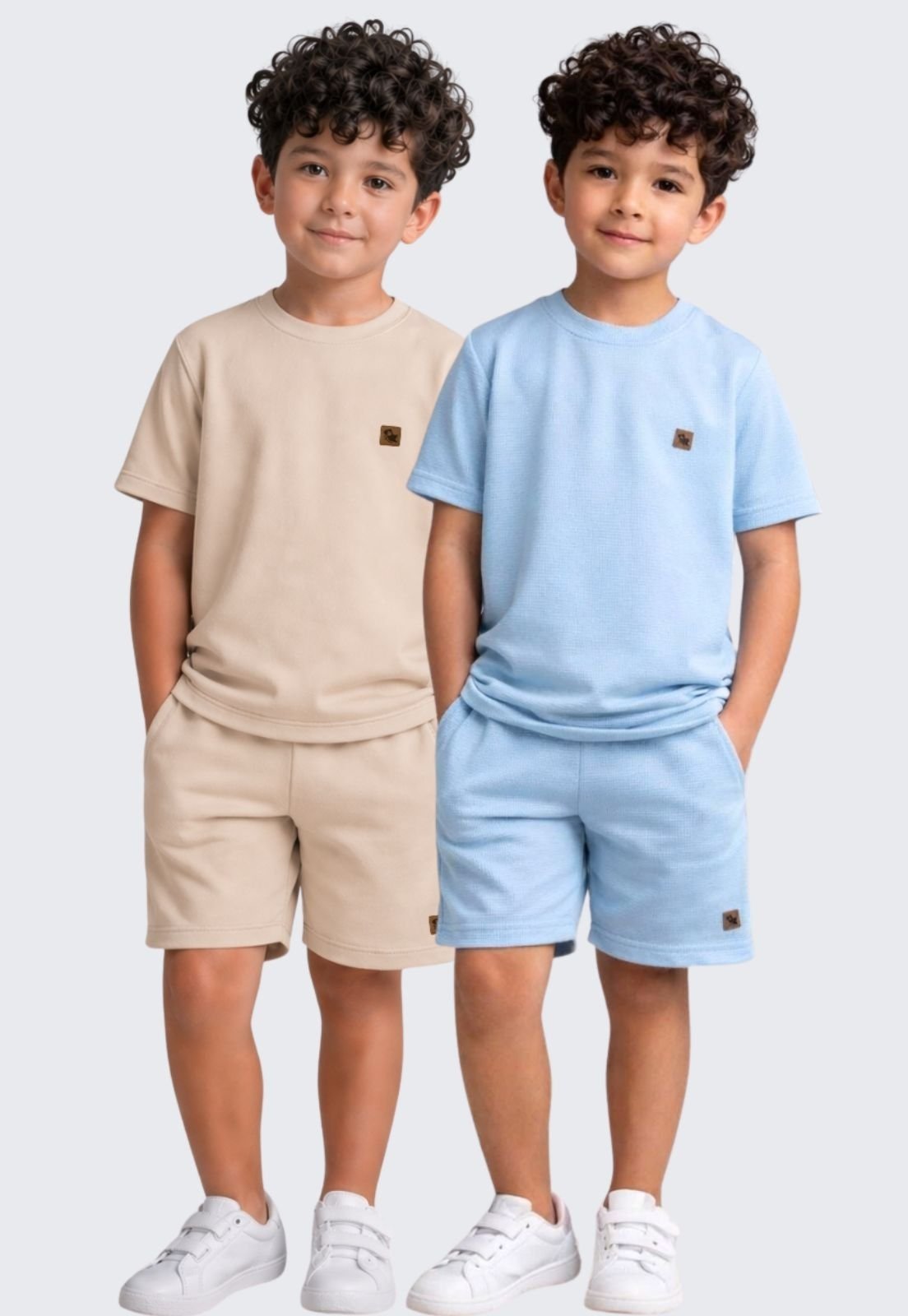 Infantil - Kit 2 Conjunto Menino Moletinho Bermuda e Camiseta Daze Modas Bege Azul