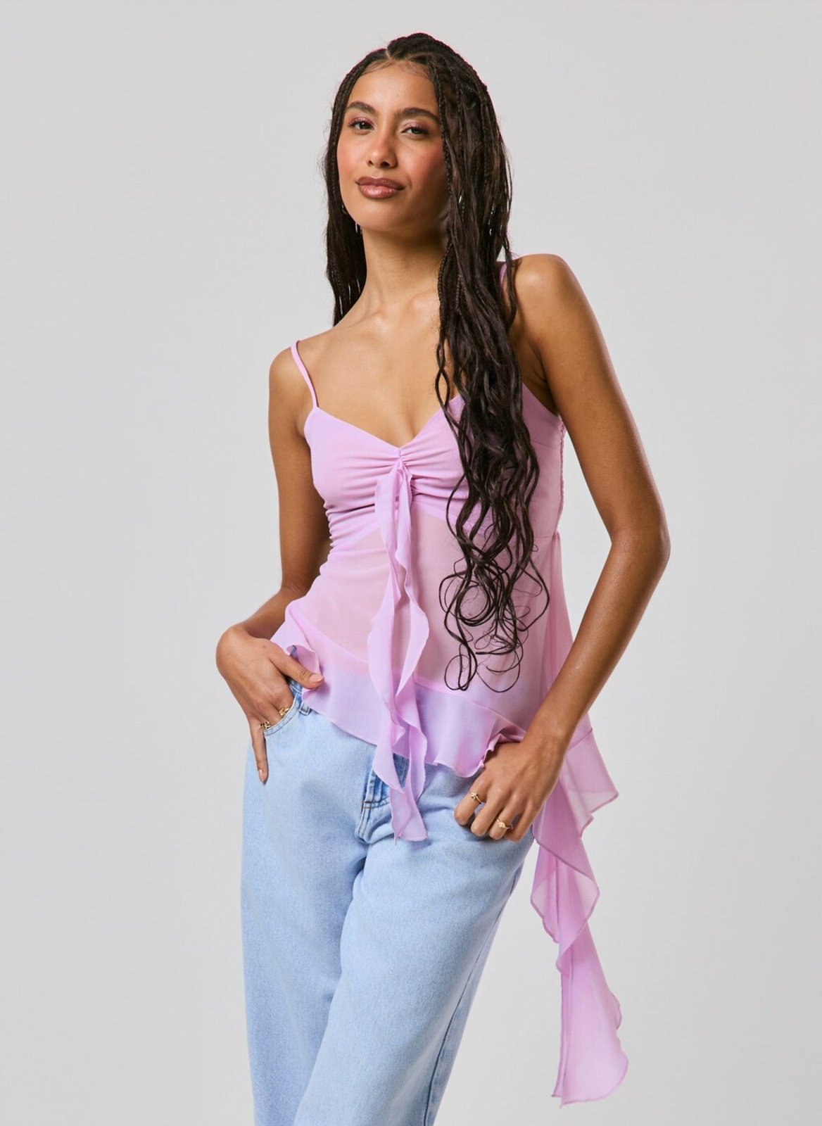 Blusa Chiffon Assimétrica Com Babados