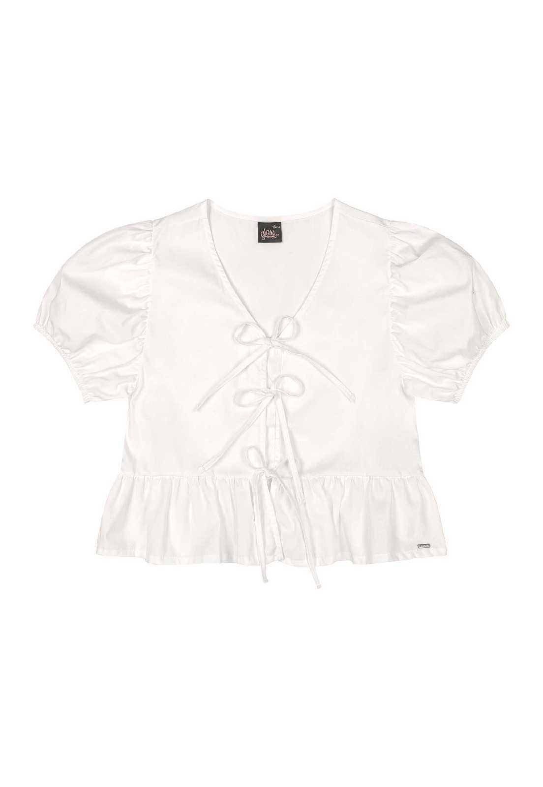 Vista 3 Infantil - Blusa Juvenil com Laços Gloss bege Gloss bege