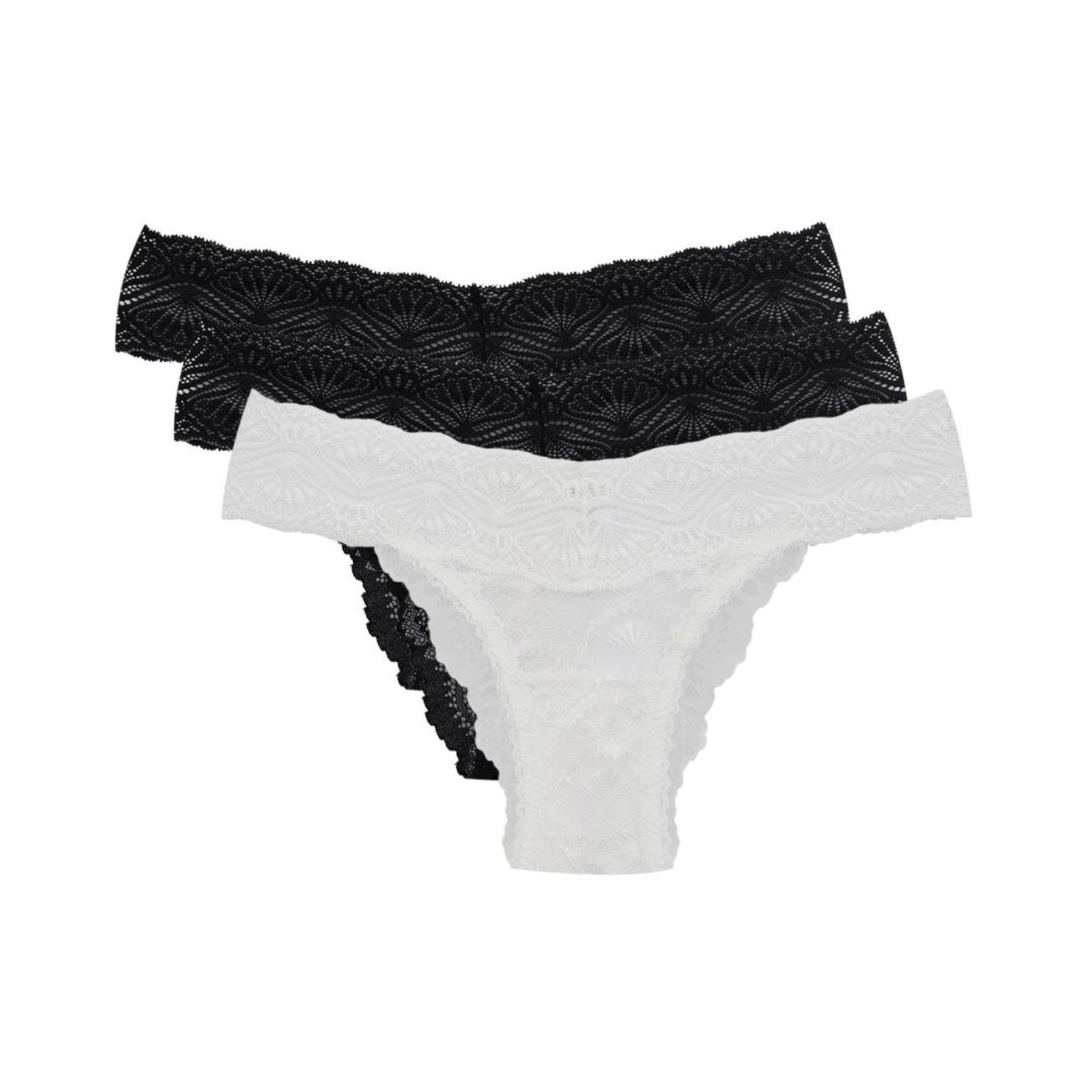 Kit 3 Calcinhas Biquíni Renda Shiny Love Preto/Branco