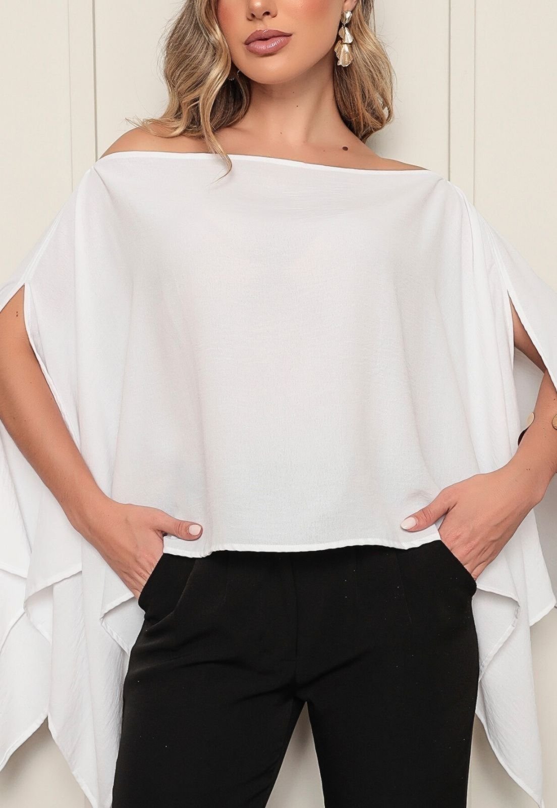 Vista 2 Blusa Bata Feminina Elegante Tendencia Estilo Virginia Branca NKTEX branco NKTEX branco