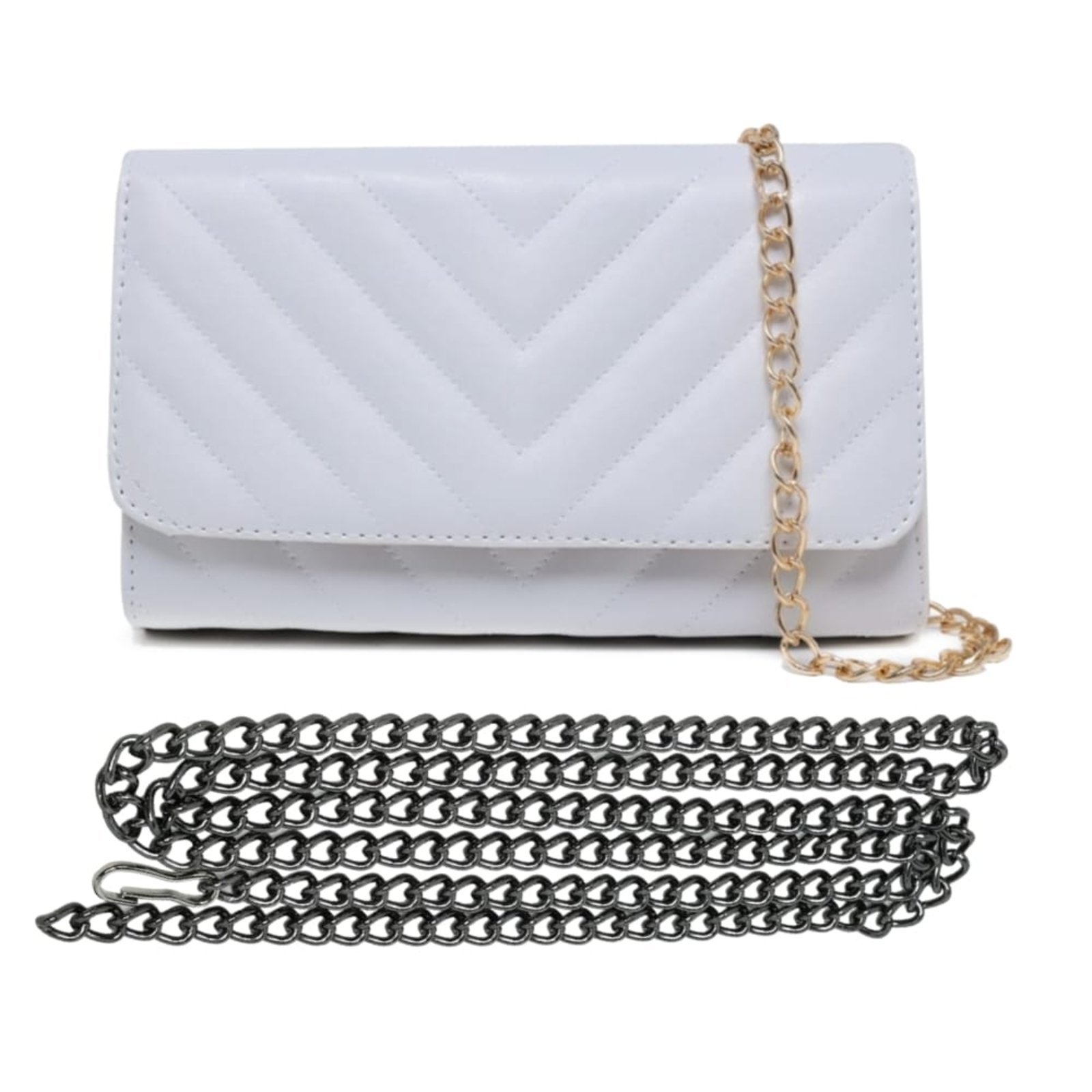 Vista 2 Bolsa Feminina Branca Clutch Pequena De Mão De Ombro Tipo Carteira 2 Alças Removíveis Moda Festa Elegante CARMELO SHOES branco CARMELO SHOES branco