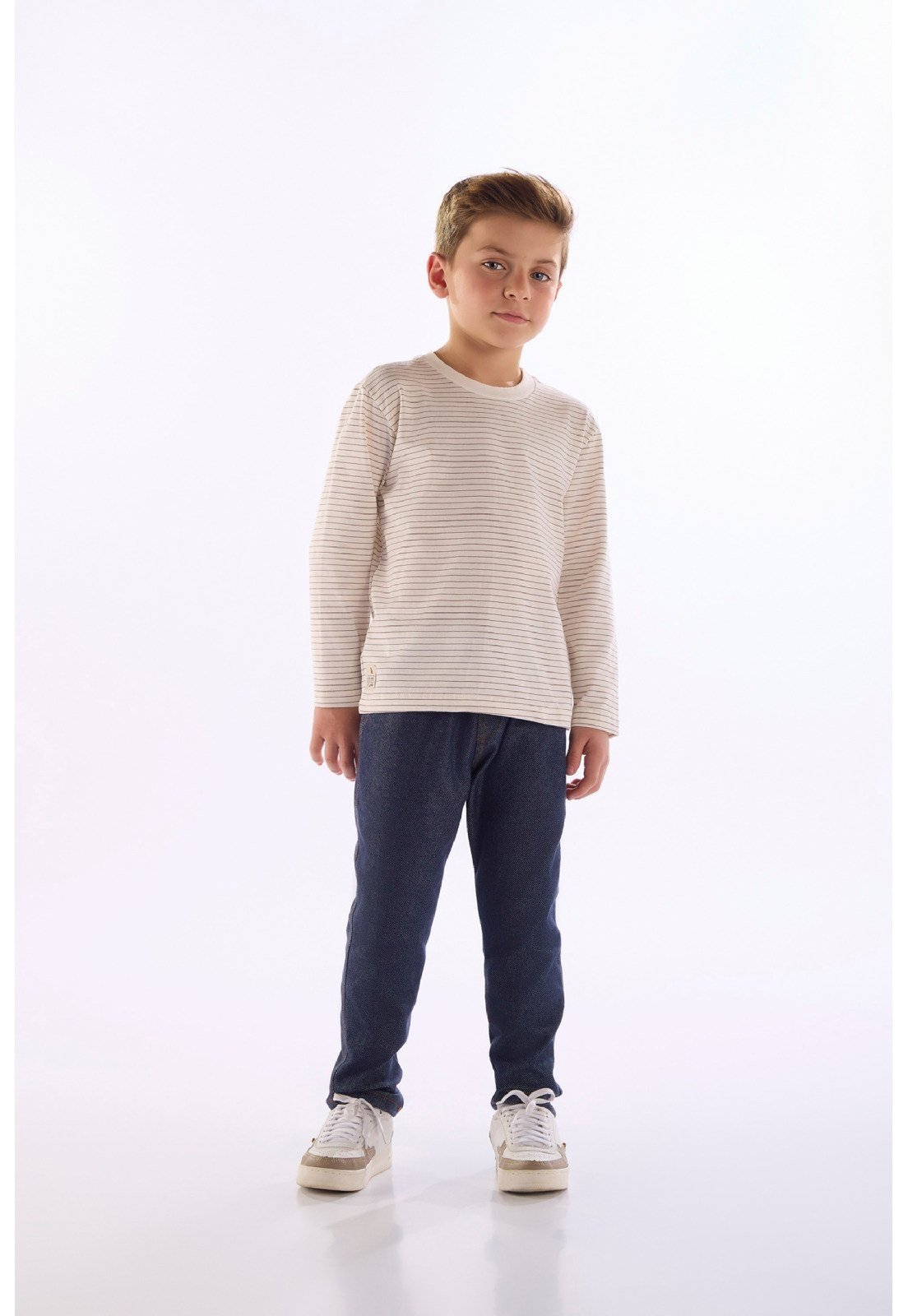 Infantil - Camiseta Manga Longa Listrada Quimby Branco