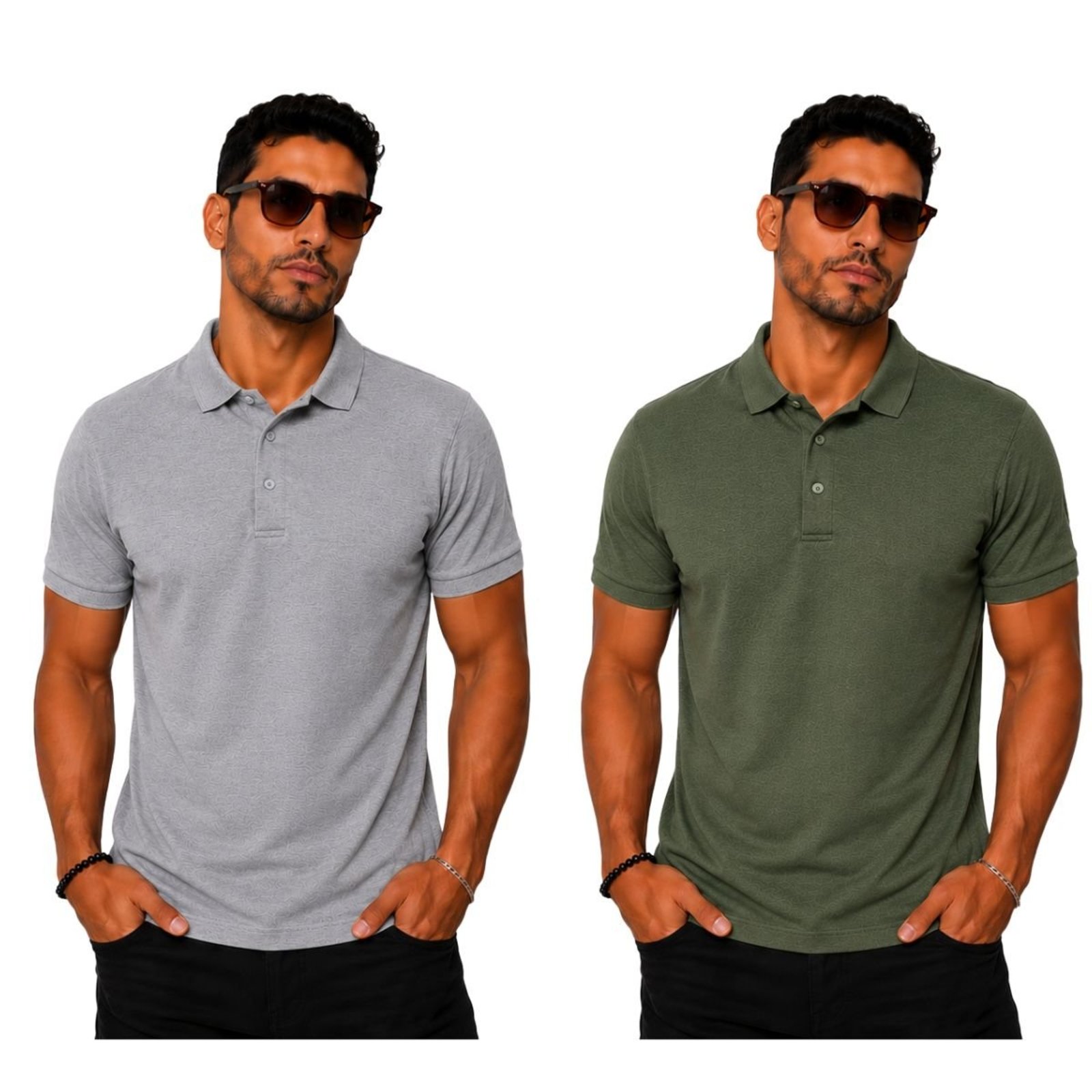 Kit 2 Camisas Polo Masculina Poliamida Premium Preto e Branco Multicolorido