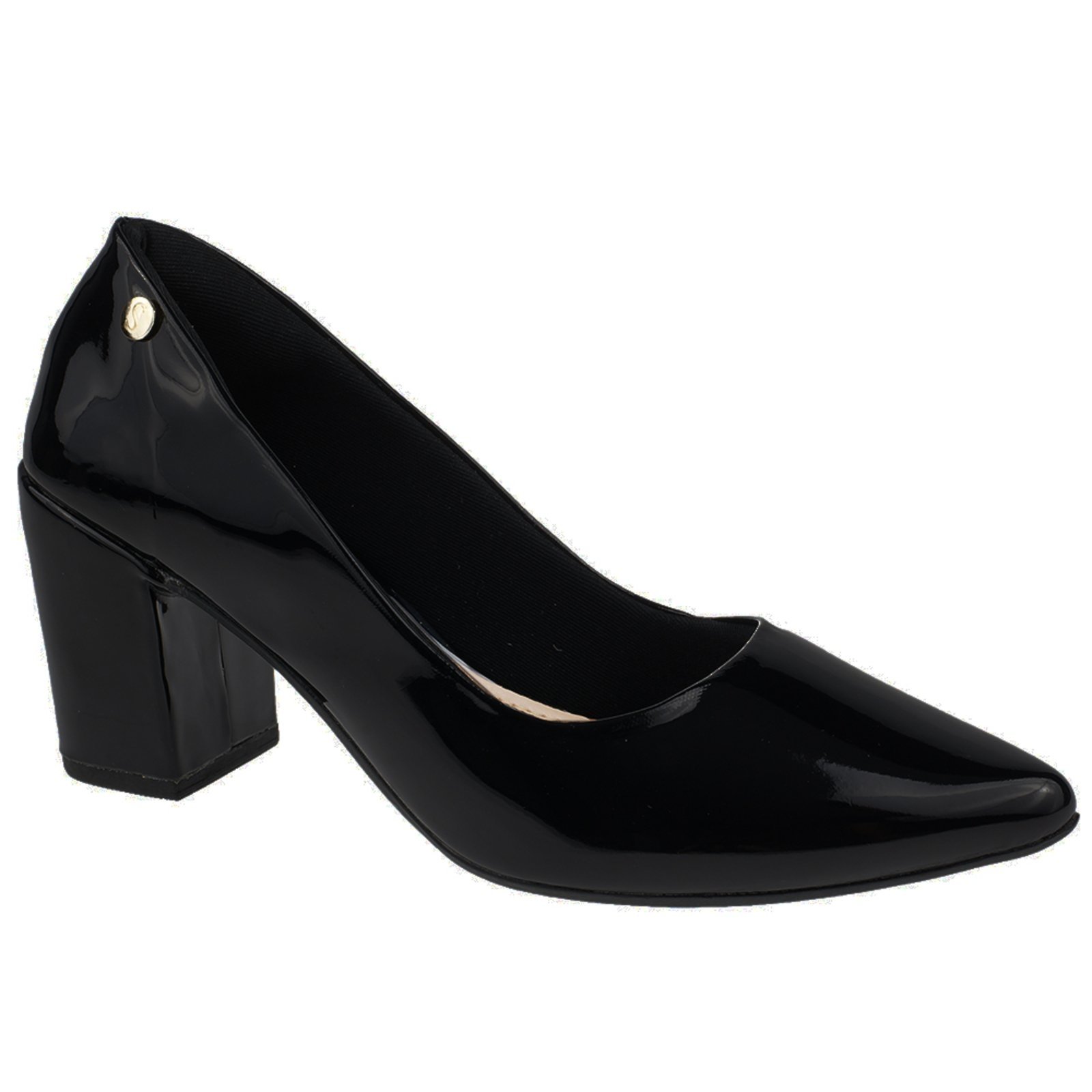 Vista 2 Sapato Social Scarpin Bico Fino Festa Shekinah Salto Alto Bloco Quadrado Verniz preto Shekinah preto