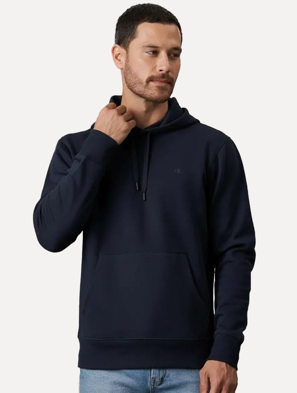 Casaco de Moletom Calvin Klein Hood CK Logo Embroidered Azul Marinho