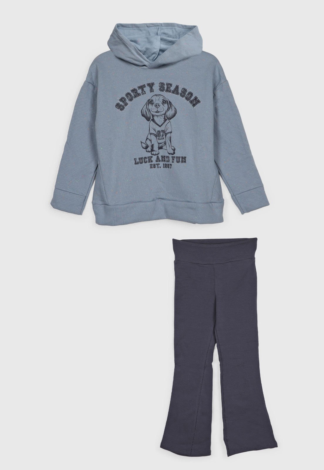Infantil - Conjunto Elian Blusa Capuz Estampa Calça Reta Azul