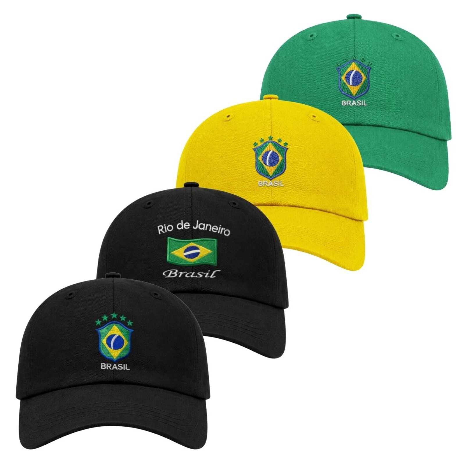 Kit 4 Bonés Aba Curva com Ajuste Moderno Confortável Brasil Bordado