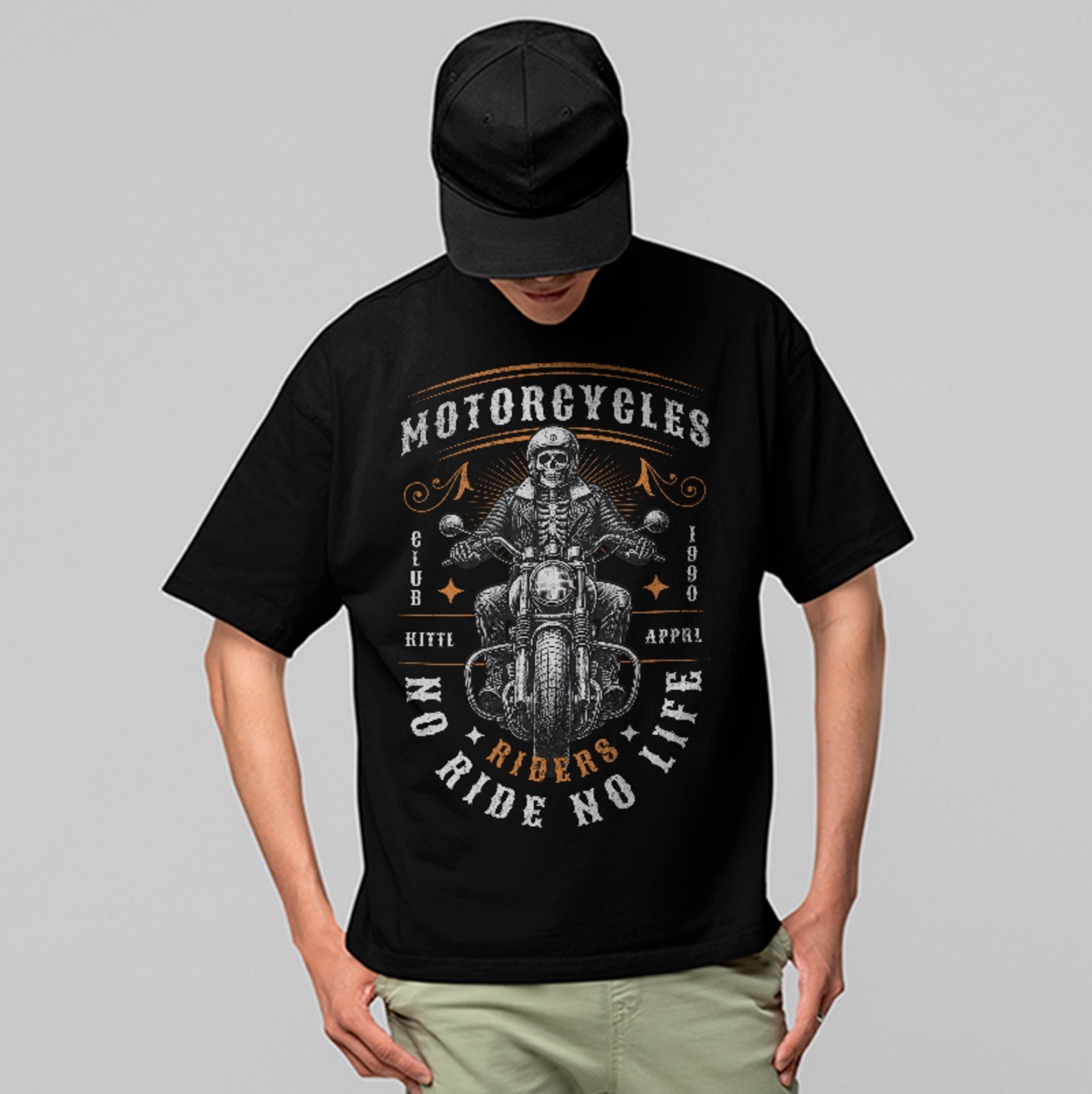 Camiseta Oversized Premium Biker Riders No Life Fashion Streetwear Unissex Preto