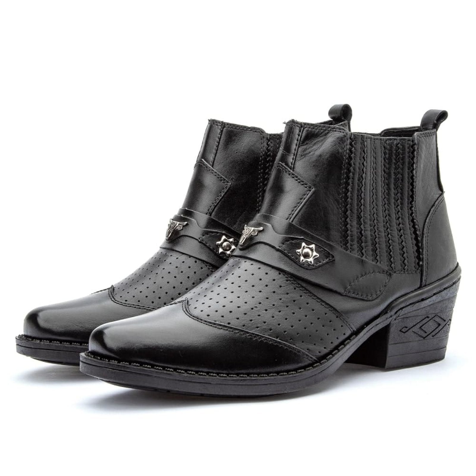 Bota Masculina Country de Couro Clube do Sapato de Franca DFT Texan Bull - Preta Preto