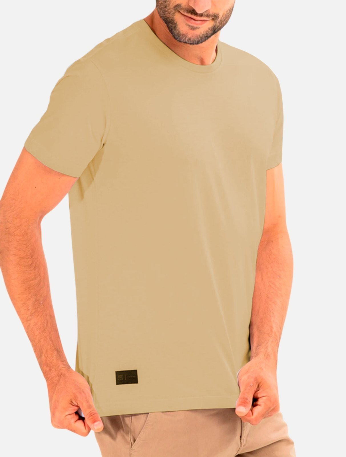 Vista 3 Camiseta King & Joe Masculina Pima Regular CA23801 Creme King E Joe cáqui King E Joe cáqui