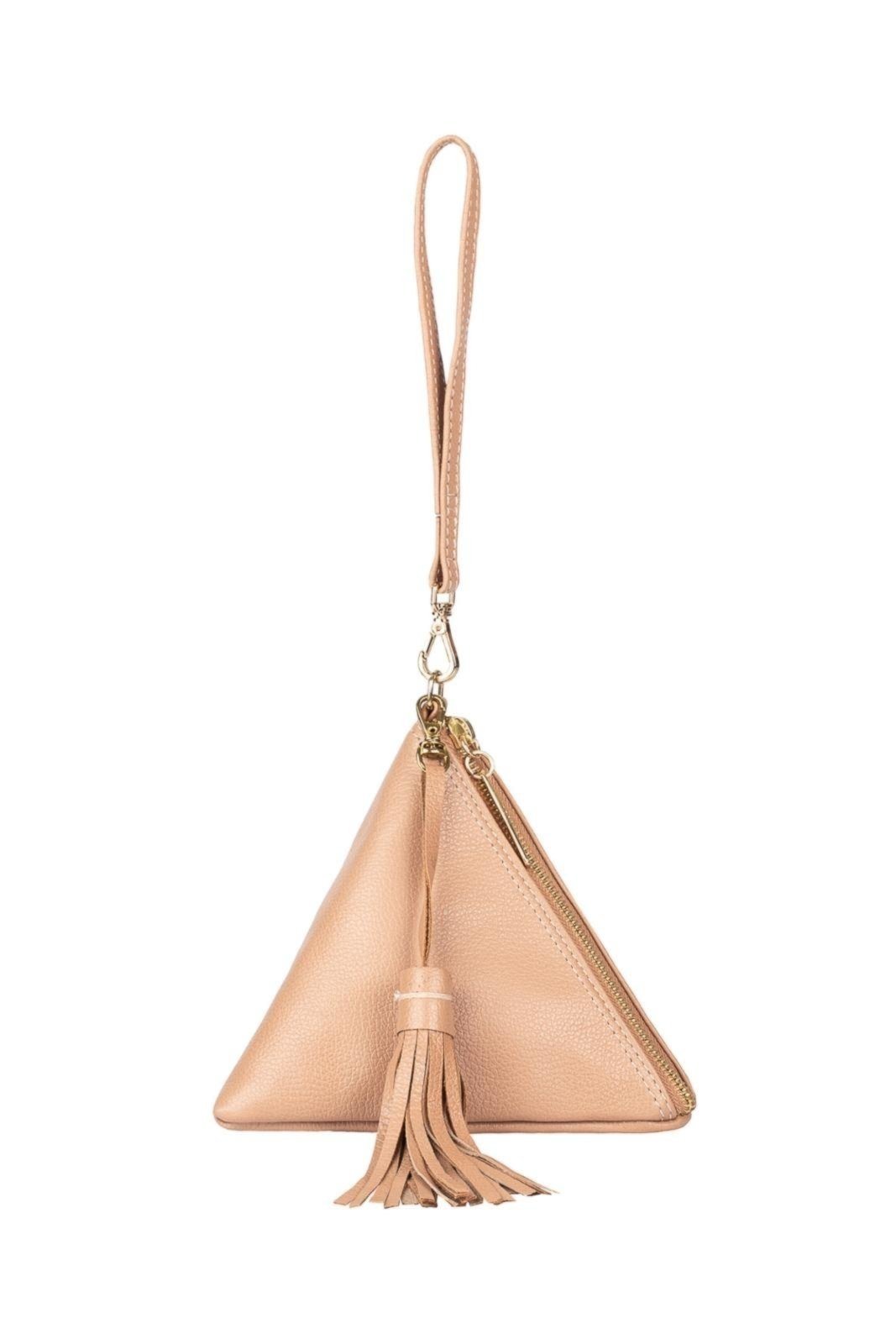 Clutch de couro liso Manu - Bege