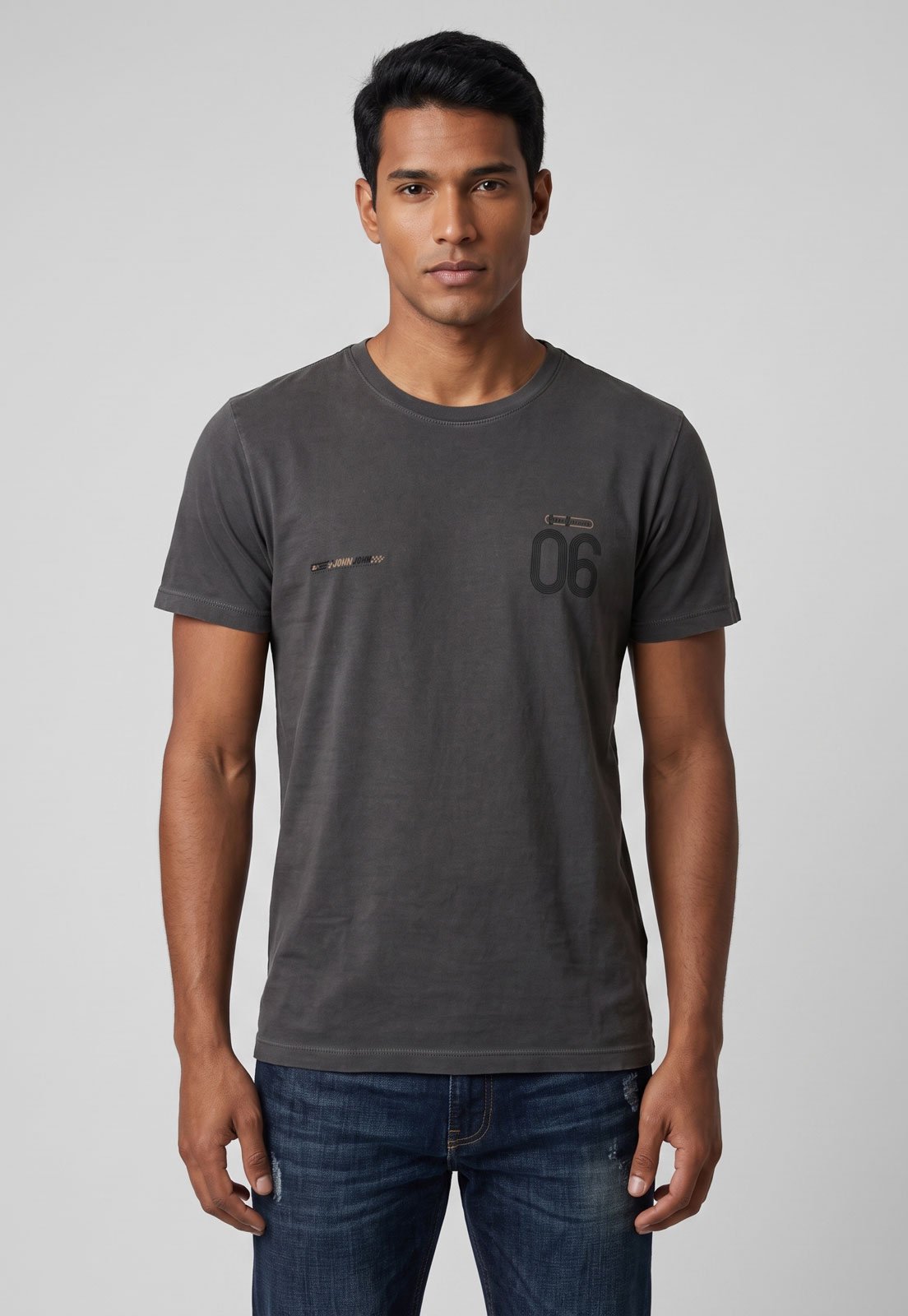 Camiseta Masculina John John Estampa Frontal Cinza