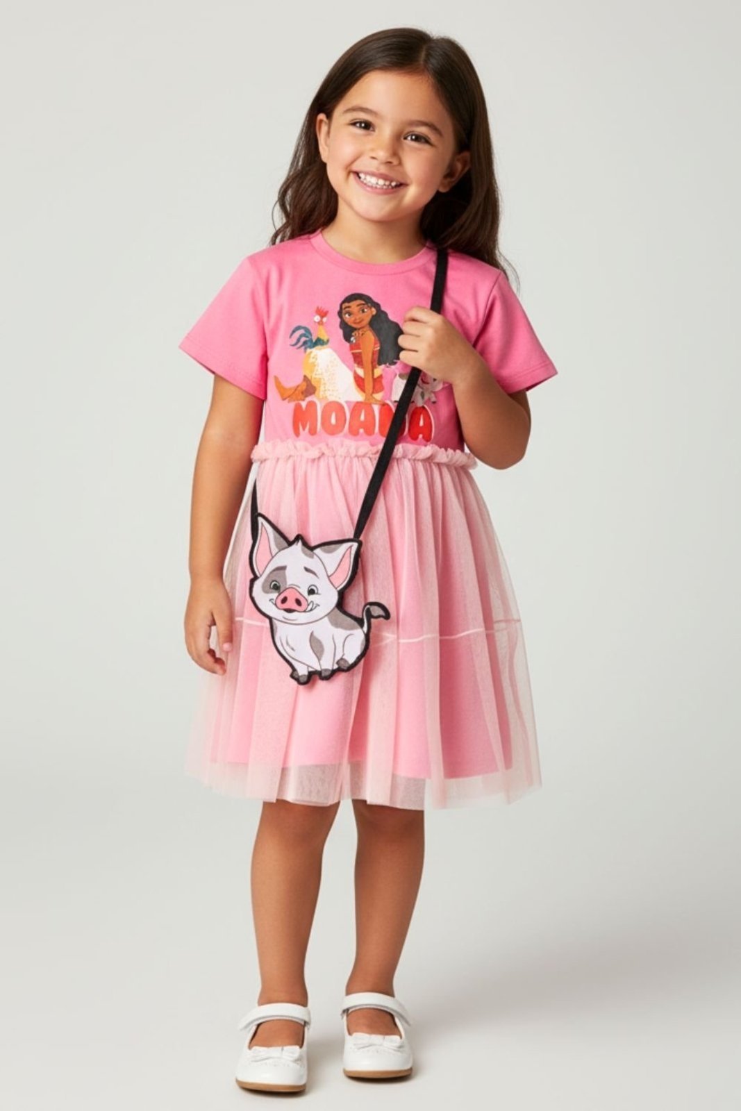 Vista 2 Infantil - Vestido Disney Feminino Moana com Bolsinha rosa Disney rosa