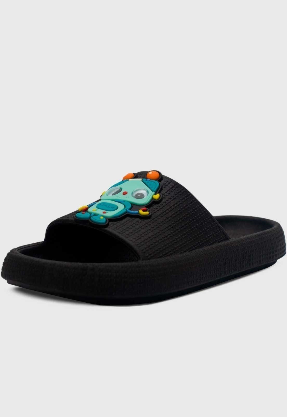 Infantil - Chinelo Estilo Nuvem Popidi Menino Robô Preto