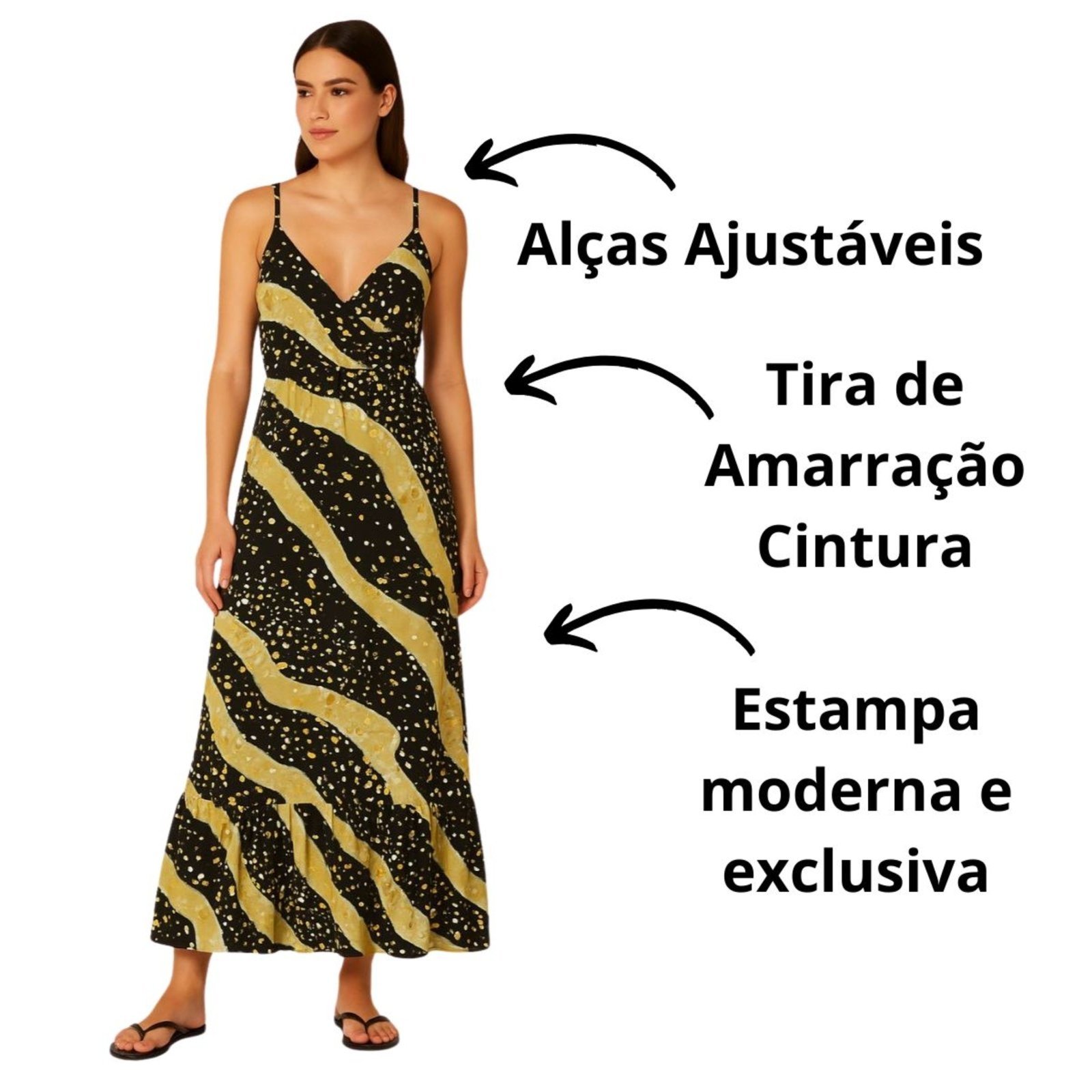 Vista 3 Vestido Longo FMF Indiano Estampado Feminino FMF preto